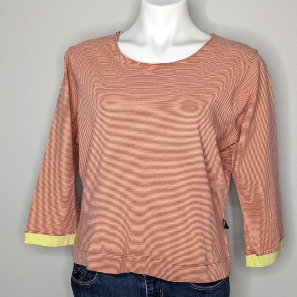 Horny Toad Coral & Yellow Striped Long Sleeve Top